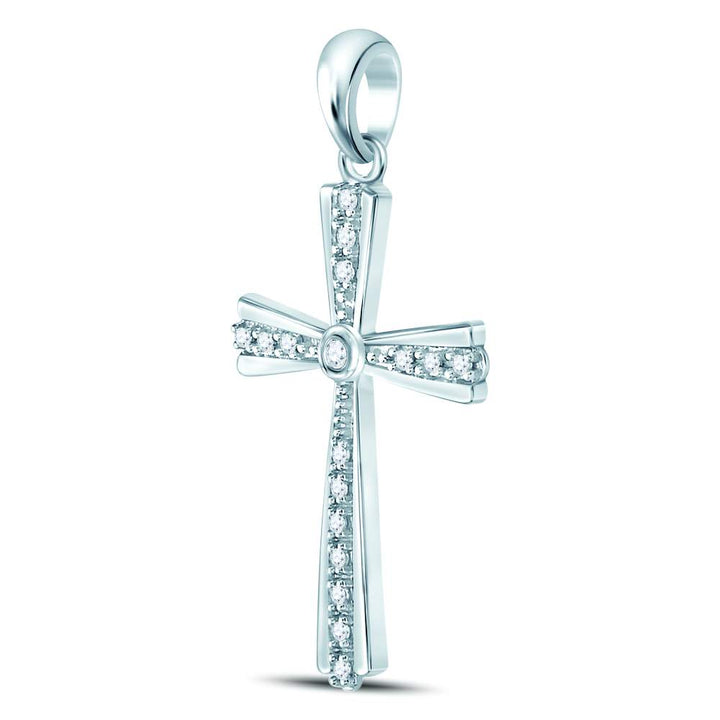 10kt White Gold Women's Diamond Religious Cross Pendant 1/10 ctw
