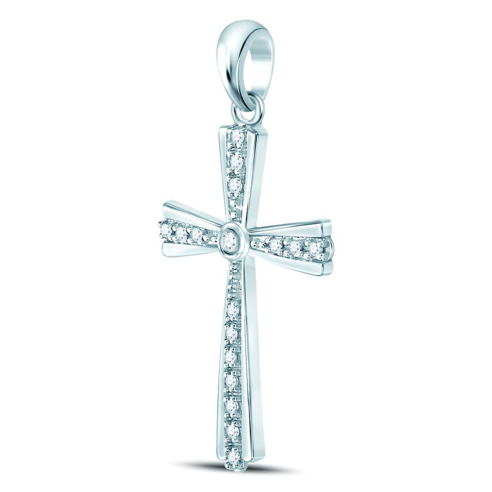 10kt White Gold Women's Diamond Religious Cross Pendant 1/10 ctw - view 2