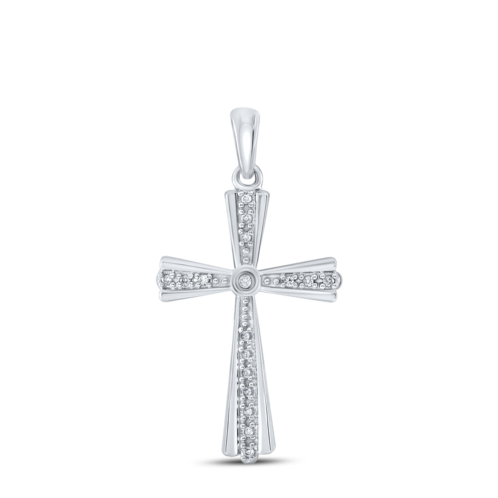 10kt White Gold Women's Diamond Religious Cross Pendant 1/10 ctw - view 3