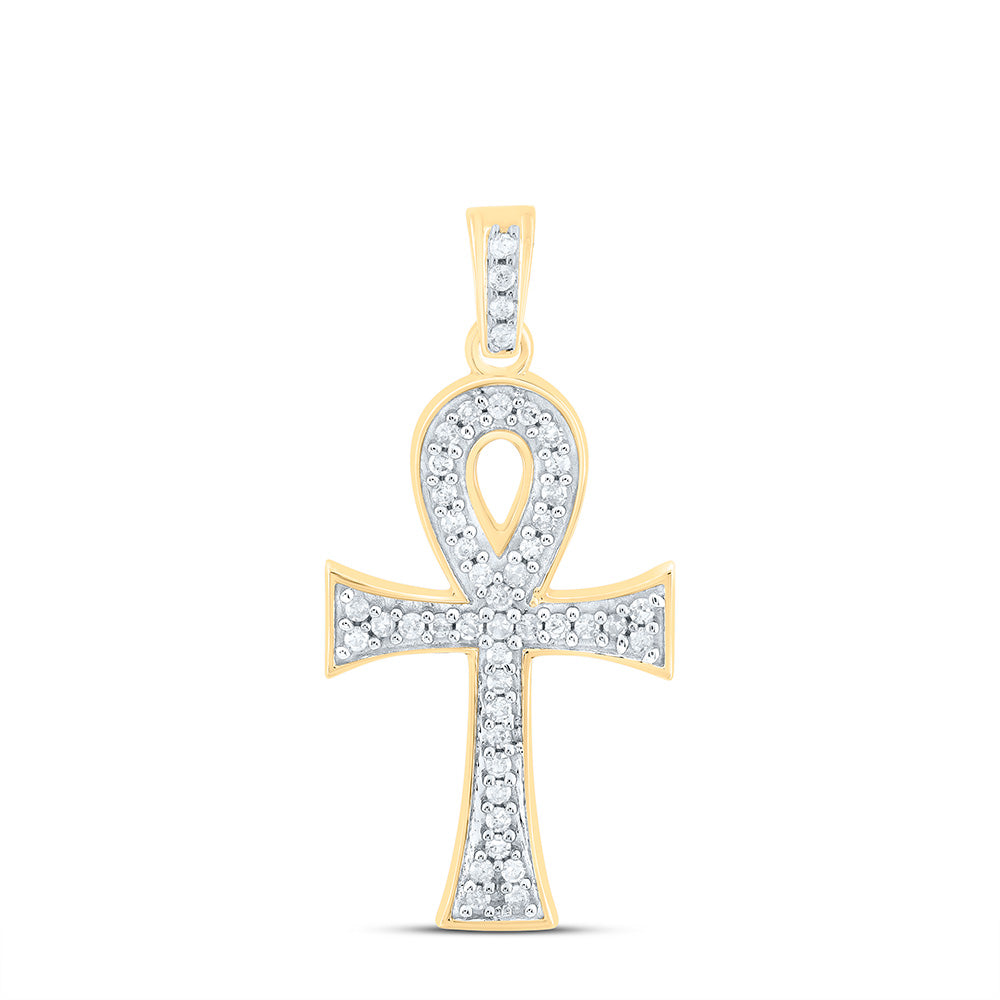 10kt Yellow Gold Men's Diamond Cross Charm 1/5 ctw - view 2