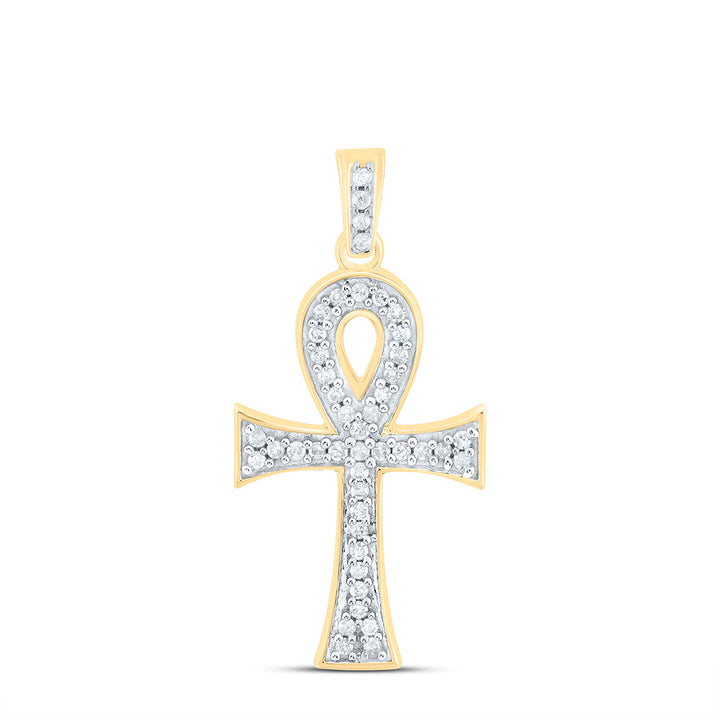 10kt Yellow Gold Men's Diamond Cross Charm 1/5 ctw - view 2