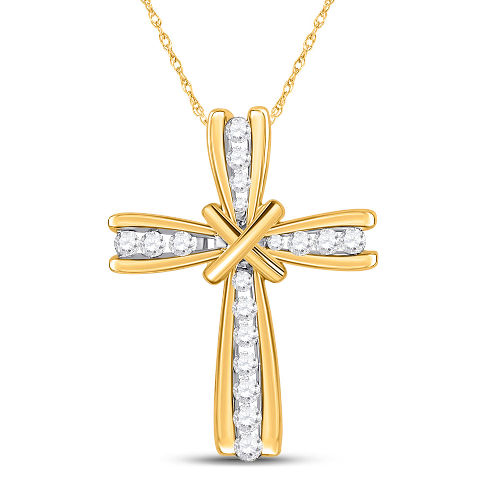 10kt Yellow Gold Women's Diamond Cross Pendant 1/6 ctw
