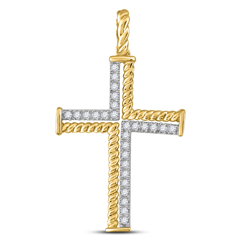10kt Yellow Gold Men's Diamond Cross Charm 1/4 ctw