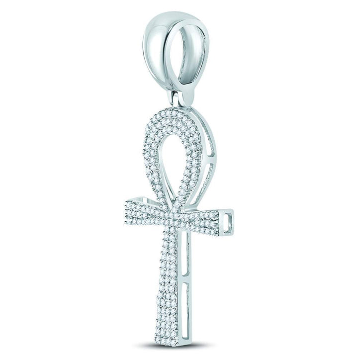 10kt White Gold Men's Diamond Cross Pendant 1/2 ctw