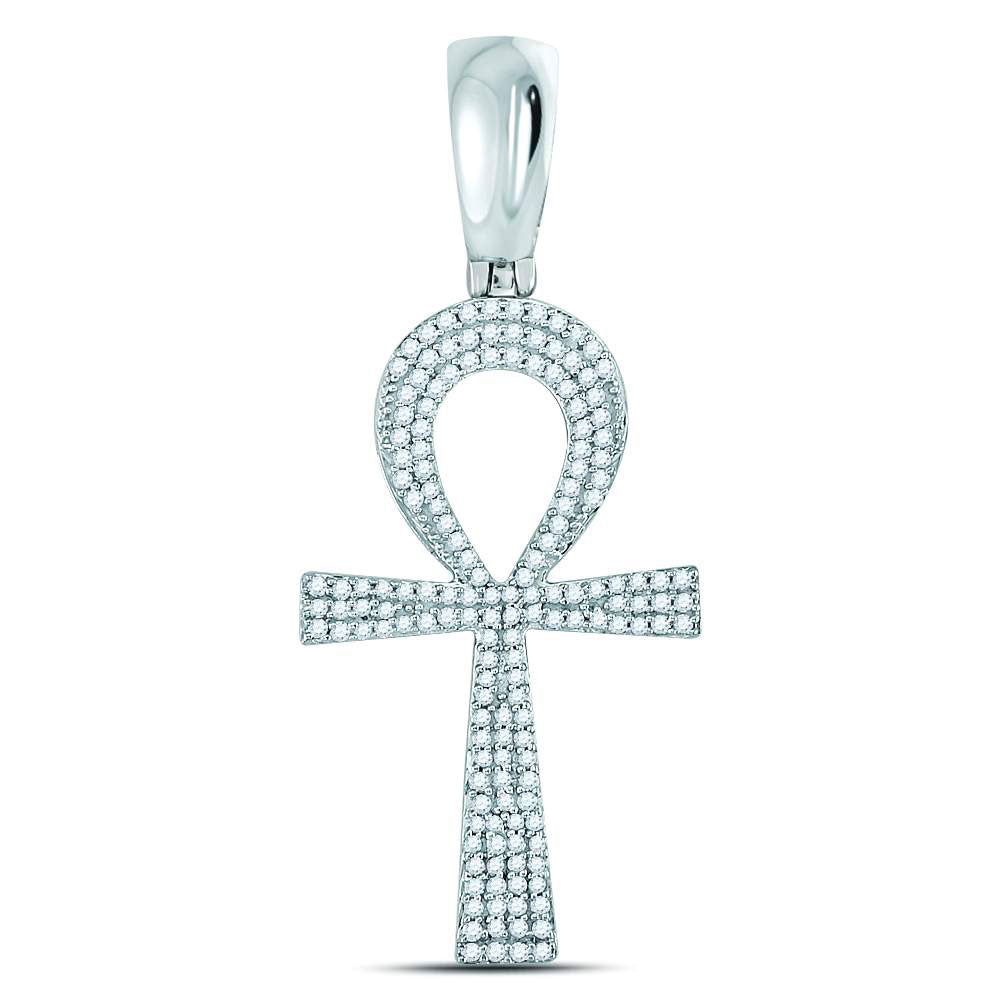 10kt White Gold Men's Diamond Cross Pendant 1/2 ctw - view 3