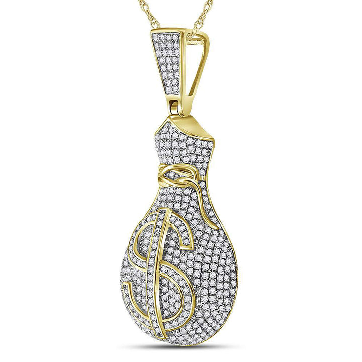 10kt Yellow Gold Men's Diamond Money Bag Dollar Sign Charm Pendant 1 ctw