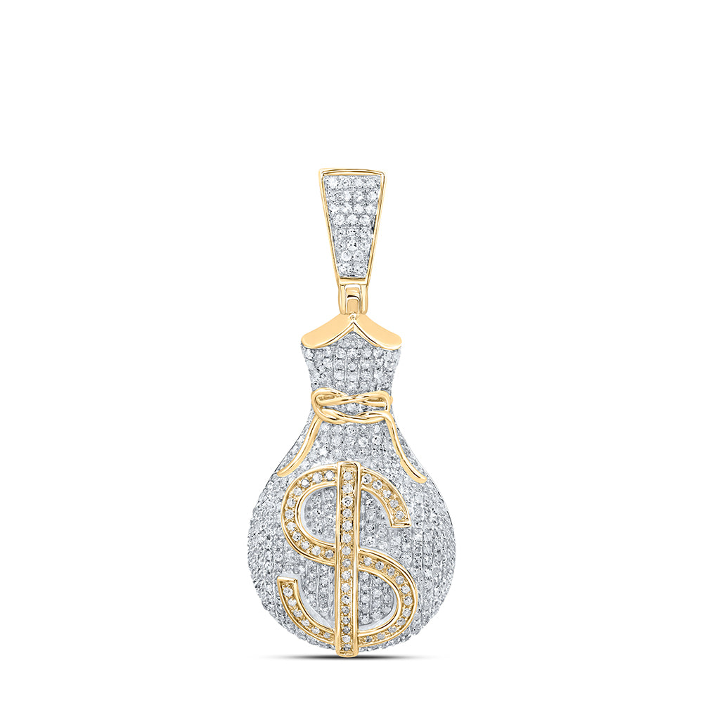 10kt Yellow Gold Men's Diamond Money Bag Dollar Sign Charm Pendant 1 ctw - view 3