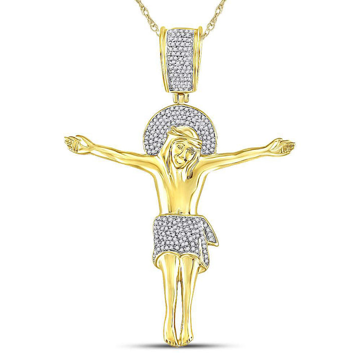 10kt Yellow Gold Men's Diamond Jesus Pendant 1/2 ctw - view 3