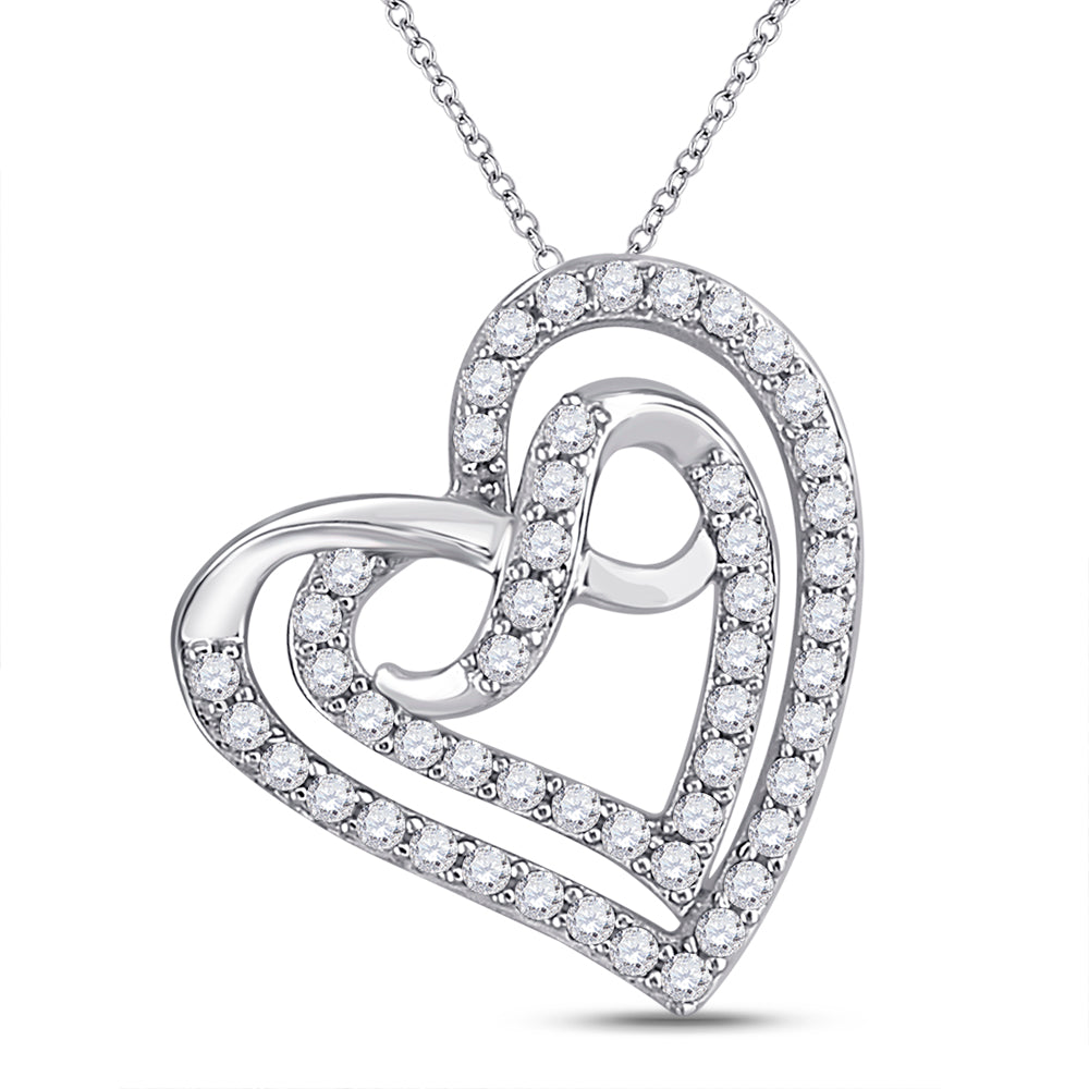 10kt White Gold Women's Diamond Infinity Heart Pendant 1/3 ctw
