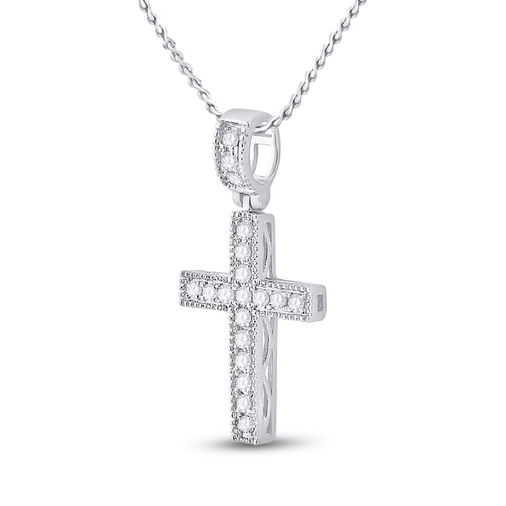 14kt White Gold Women's Diamond Milgrain Cross Faith Pendant 1/5 ctw