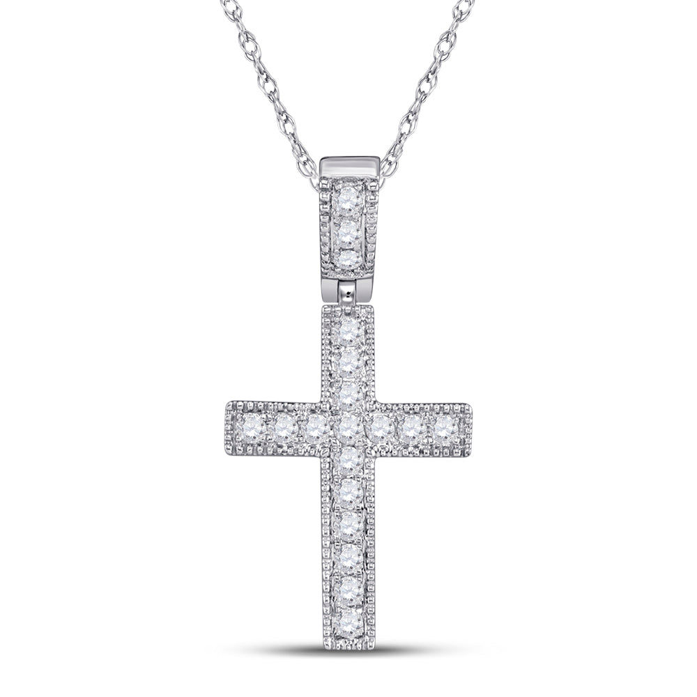 14kt White Gold Women's Diamond Milgrain Cross Faith Pendant 1/5 ctw - view 2