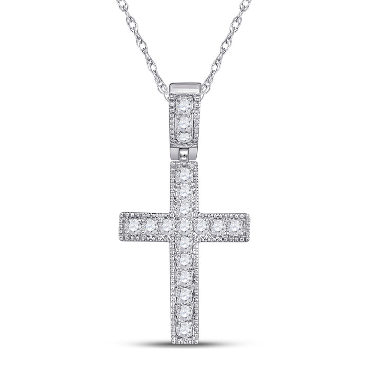 14kt White Gold Women's Diamond Milgrain Cross Faith Pendant 1/5 ctw - view 2