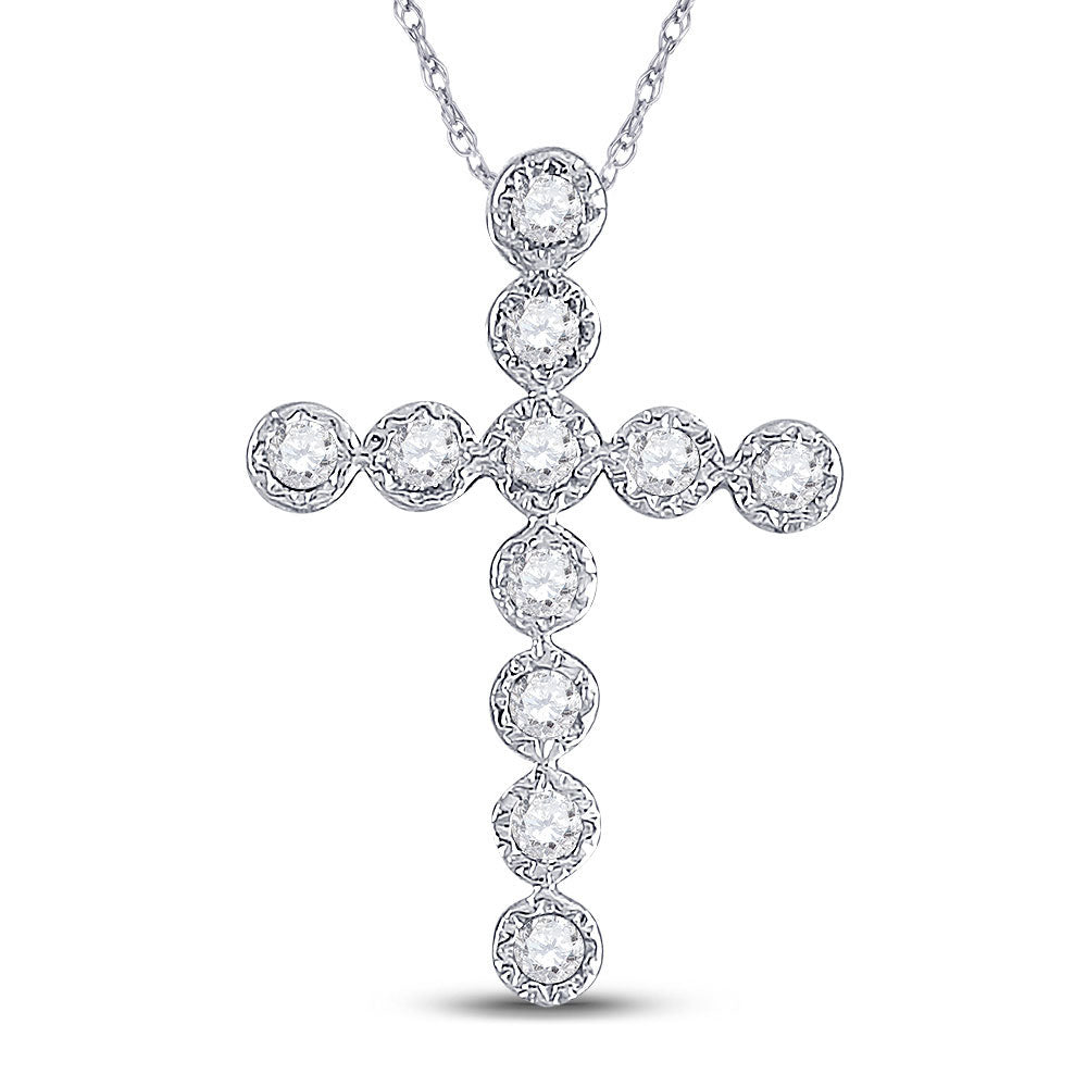 14kt White Gold Women's Diamond Paternoster Cross Faith Pendant 1/8 ctw - view 2