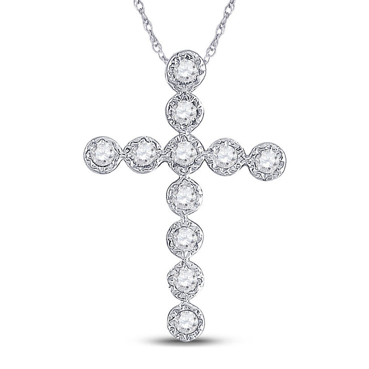 14kt White Gold Women's Diamond Paternoster Cross Faith Pendant 1/8 ctw - view 2