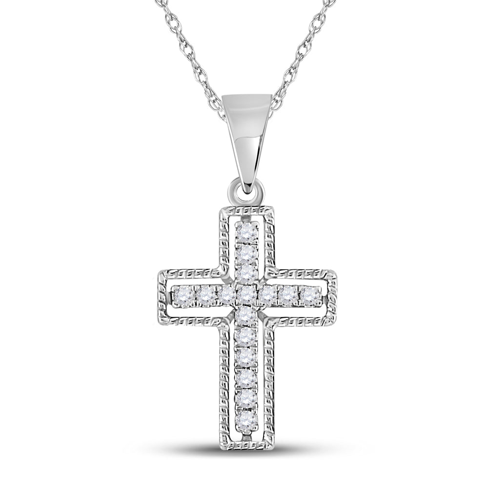 10kt White Gold Women's Diamond Outline Cross Pendant 1/10 ctw - view 2