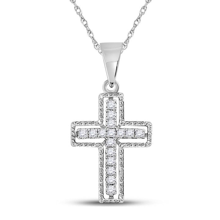 10kt White Gold Women's Diamond Outline Cross Pendant 1/10 ctw - view 2