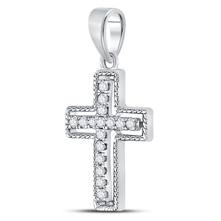 10kt White Gold Women's Diamond Outline Cross Pendant 1/10 ctw