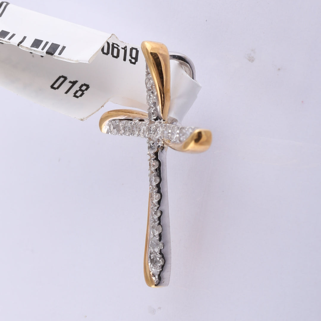 14kt Two-tone Gold Women's Round Diamond Cross Pendant 1/8 ctw