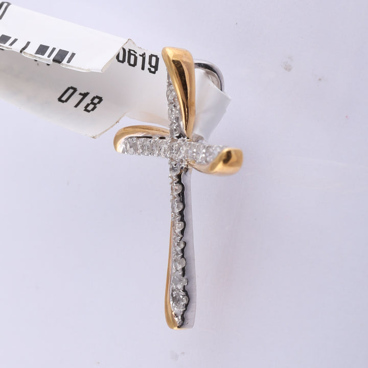 14kt Two-tone Gold Women's Round Diamond Cross Pendant 1/8 ctw