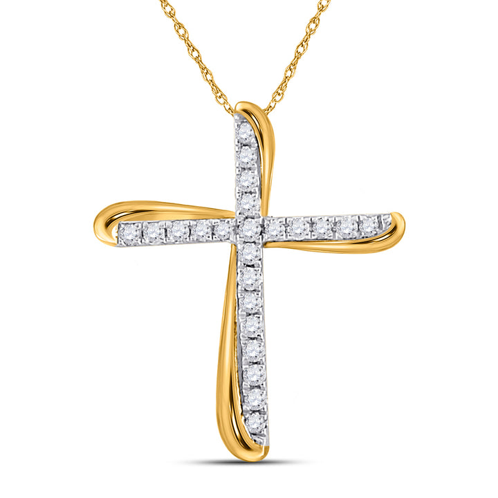 14kt Two-tone Gold Women's Round Diamond Cross Pendant 1/8 ctw - view 2