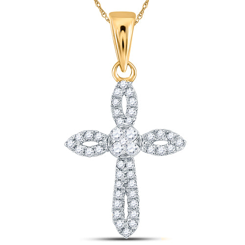 10kt Yellow Gold Women's Round Diamond Cross Pendant 1/6 ctw