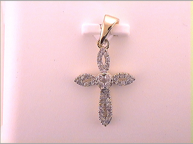 10kt Yellow Gold Women's Round Diamond Cross Pendant 1/6 ctw - view 2