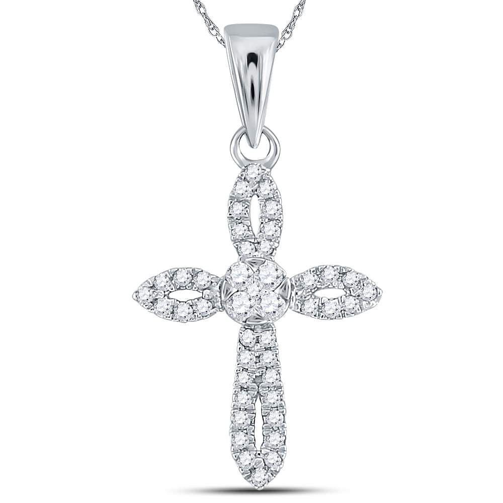 14kt White Gold Women's Round Diamond Cross Pendant 1/6 ctw