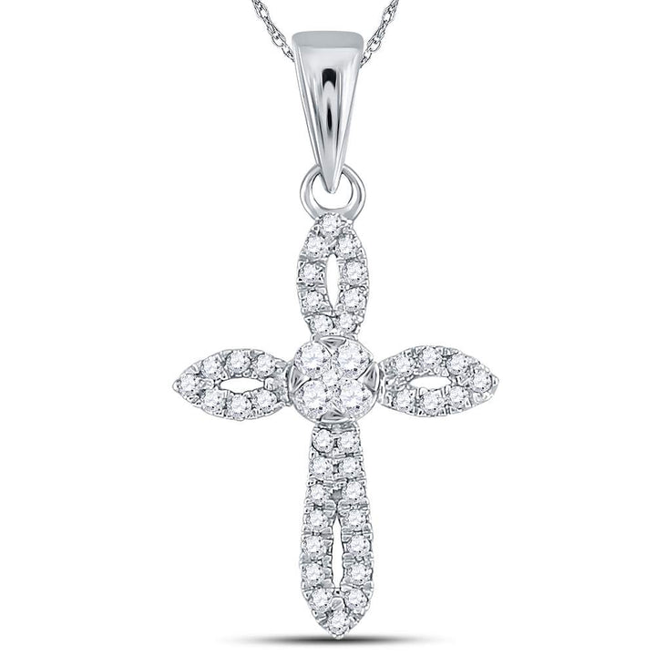 14kt White Gold Women's Round Diamond Cross Pendant 1/6 ctw