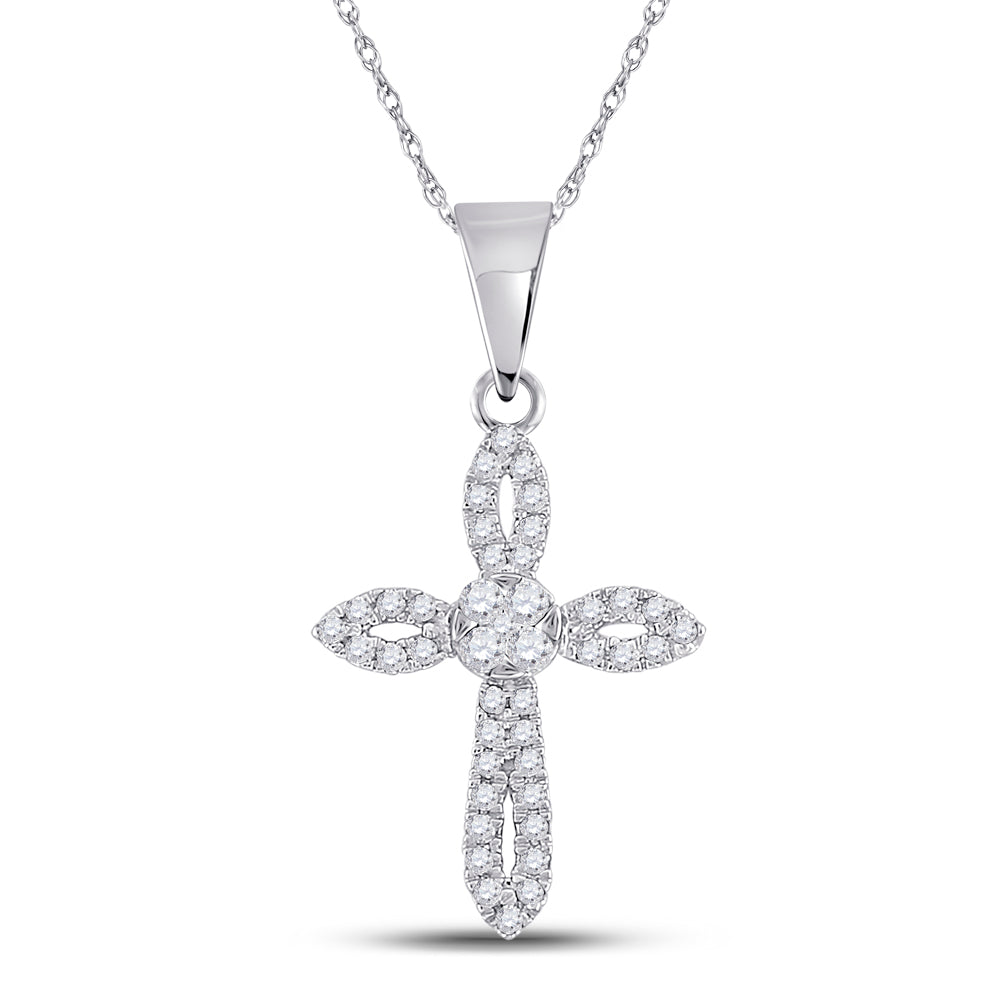 14kt White Gold Women's Round Diamond Cross Pendant 1/6 ctw - view 2