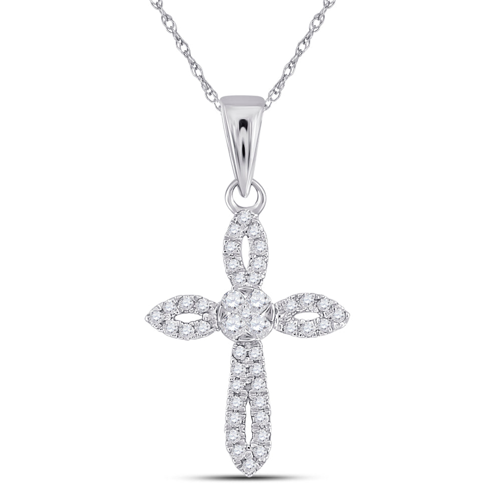 10kt White Gold Women's Round Diamond Cross Pendant 1/6 ctw