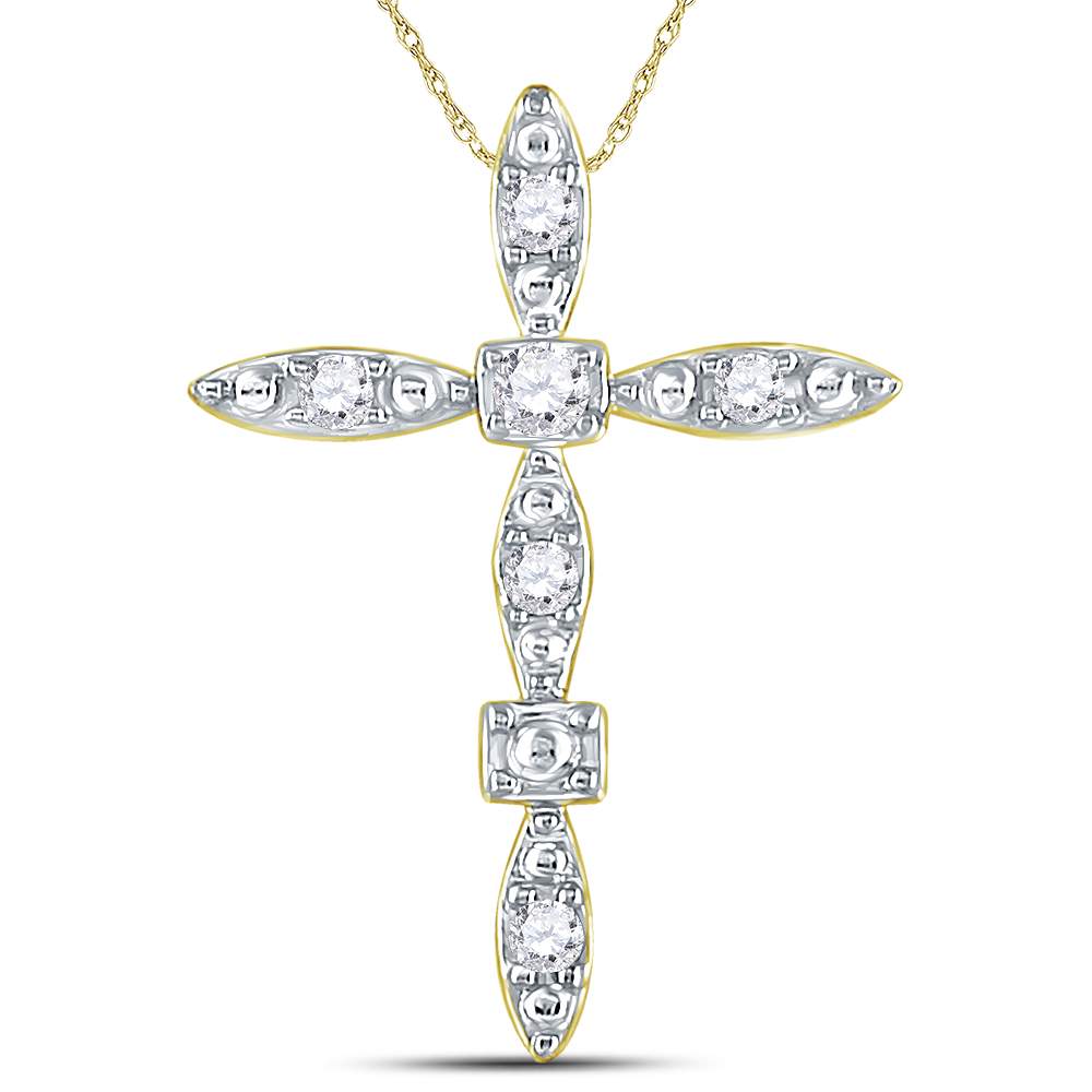 14kt Yellow Gold Women's Diamond Geometric Cross Pendant 1/10 ctw