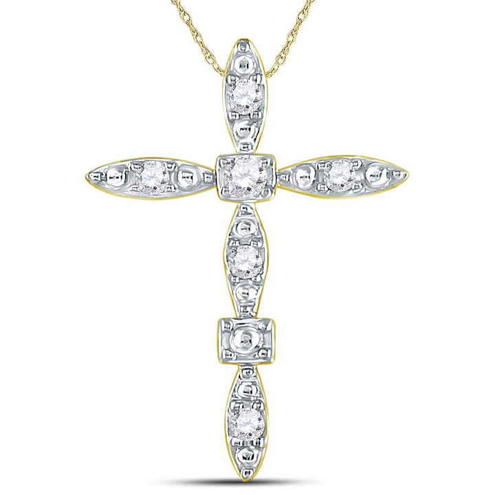 14kt Yellow Gold Women's Diamond Geometric Cross Pendant 1/10 ctw