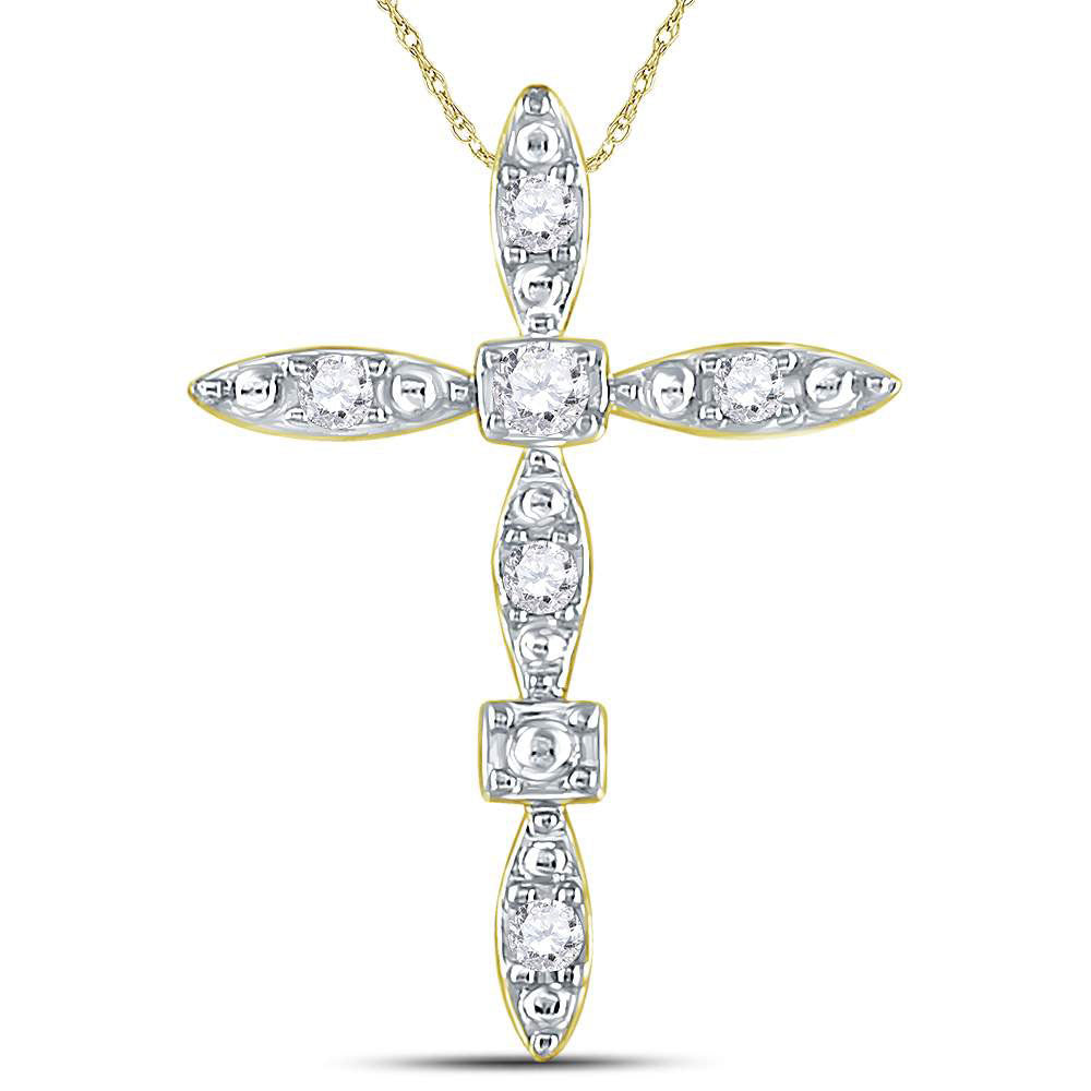 14kt Yellow Gold Women's Diamond Geometric Cross Pendant 1/10 ctw - view 2