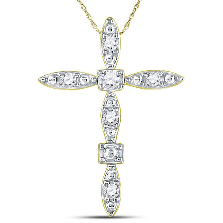 14kt Yellow Gold Women's Diamond Geometric Cross Pendant 1/10 ctw - view 2