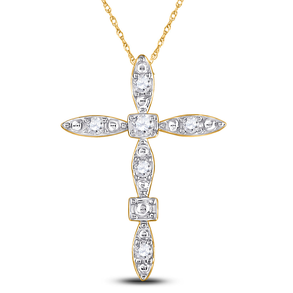 10kt Yellow Gold Women's Diamond Geometric Cross Pendant 1/10 ctw