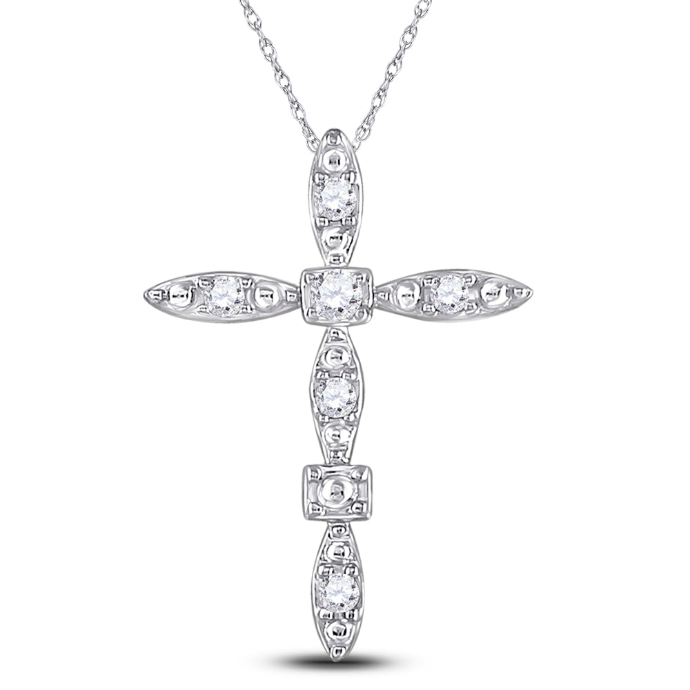 10kt White Gold Women's Diamond Geometric Cross Pendant 1/10 ctw
