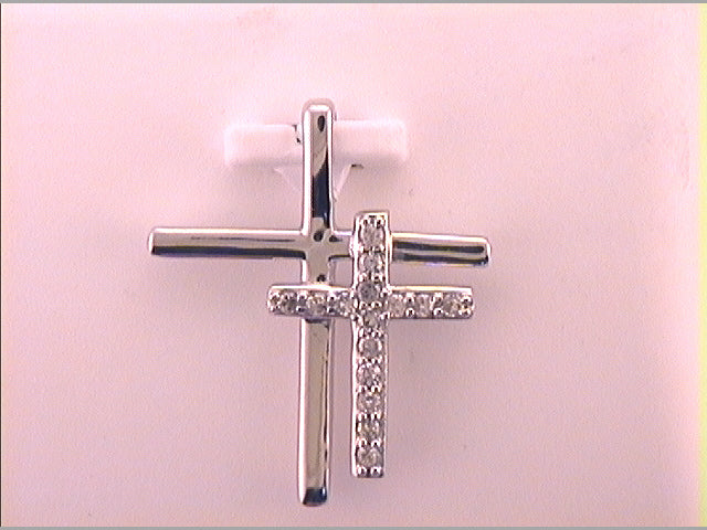 10kt White Gold Women's Diamond Double Cross Pendant 1/10 ctw