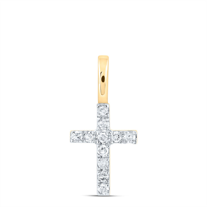 14kt Yellow Gold Womens Round Diamond Dainty Cross Pendant 1/10 Cttw