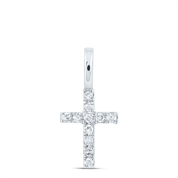 14kt White Gold Womens Round Diamond Dainty Cross Pendant 1/10 Cttw