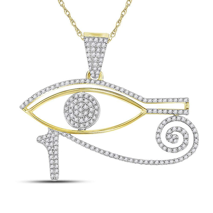 10kt Yellow Gold Men's Diamond Eye of Horus Charm Pendant 1/2 ctw