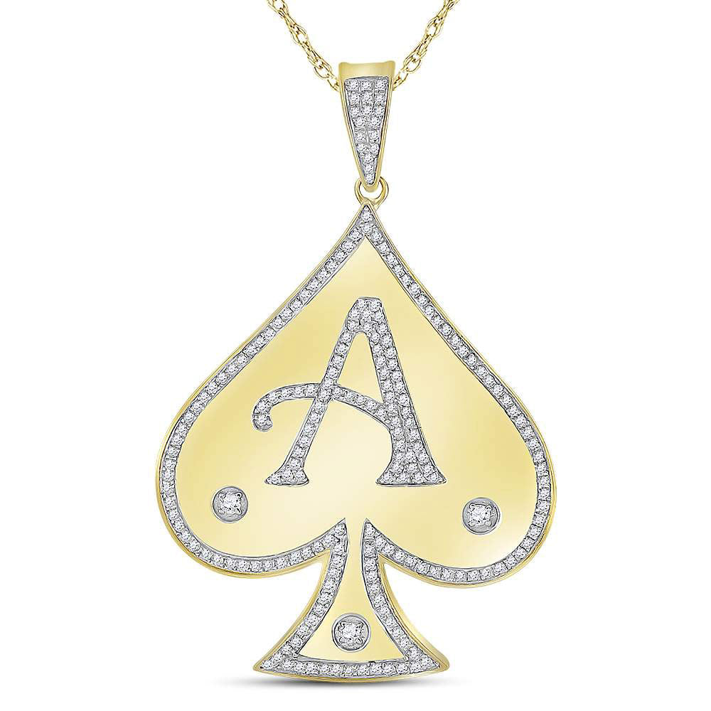10kt Yellow Gold Men's Diamond Spade Aces Charm Pendant 1/2 ctw - view 2