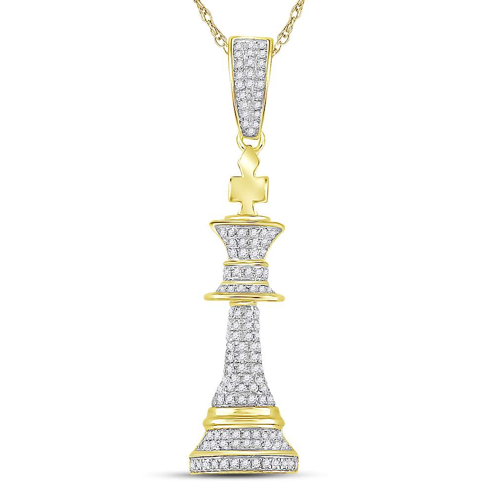 10kt Yellow Gold Men's Diamond King Chess Piece Charm Pendant 3/8 ctw