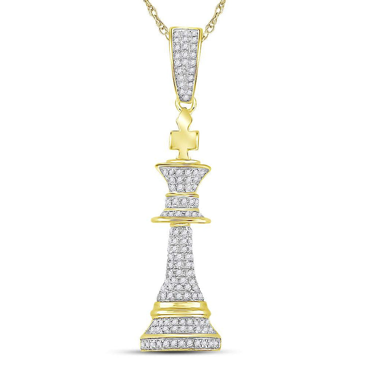 10kt Yellow Gold Men's Diamond King Chess Piece Charm Pendant 3/8 ctw