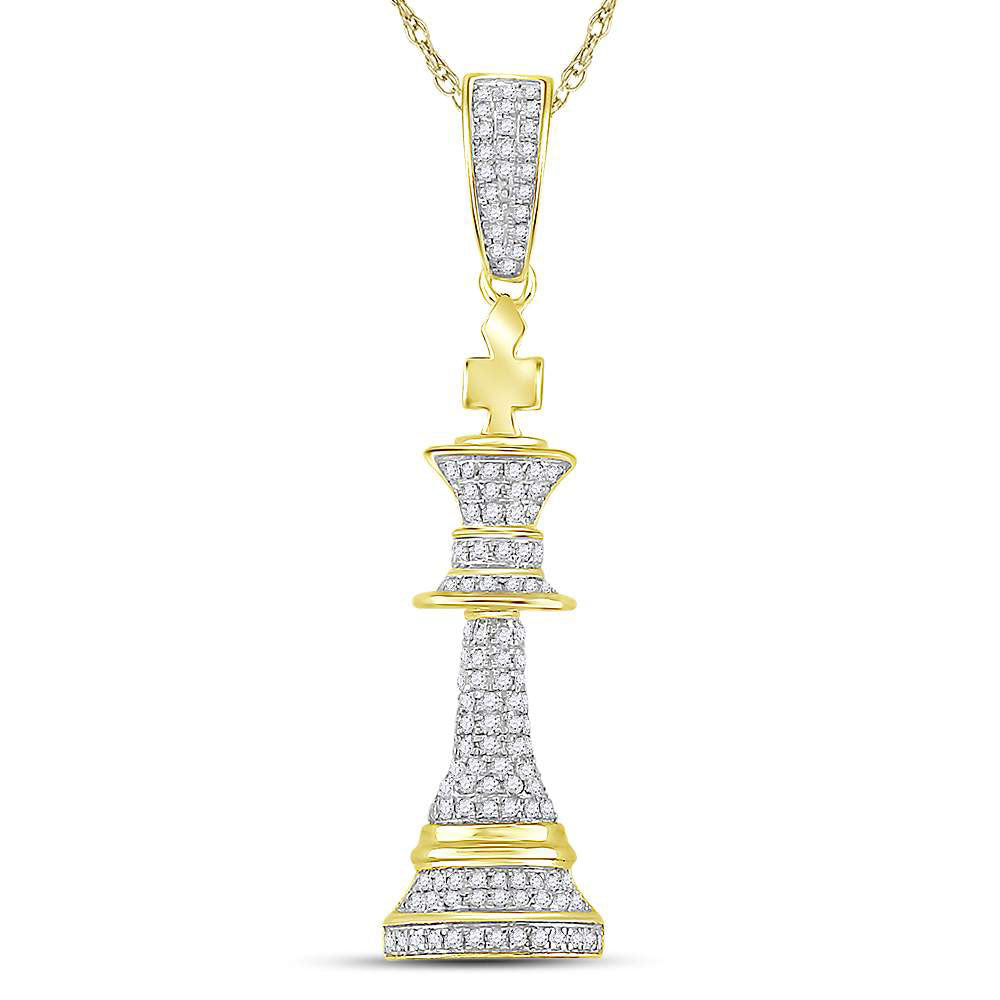 10kt Yellow Gold Men's Diamond King Chess Piece Charm Pendant 3/8 ctw - view 2