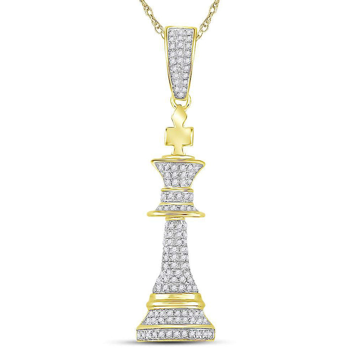 10kt Yellow Gold Men's Diamond King Chess Piece Charm Pendant 3/8 ctw - view 2