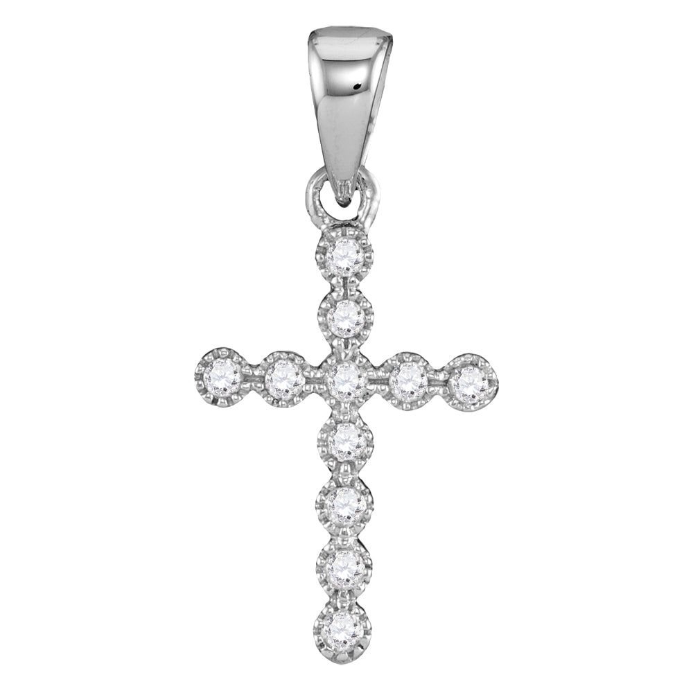 14kt White Gold Women's Diamond Cross Faith Pendant 1/10 ctw