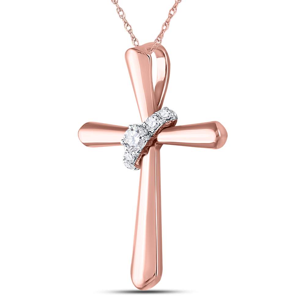 14kt Rose Gold Women's Diamond Cross Faith Pendant 1/10 ctw