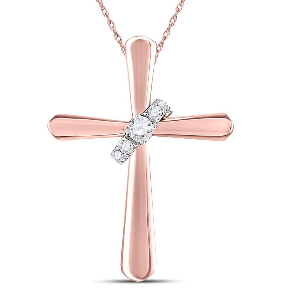 14kt Rose Gold Women's Diamond Cross Faith Pendant 1/10 ctw - view 3