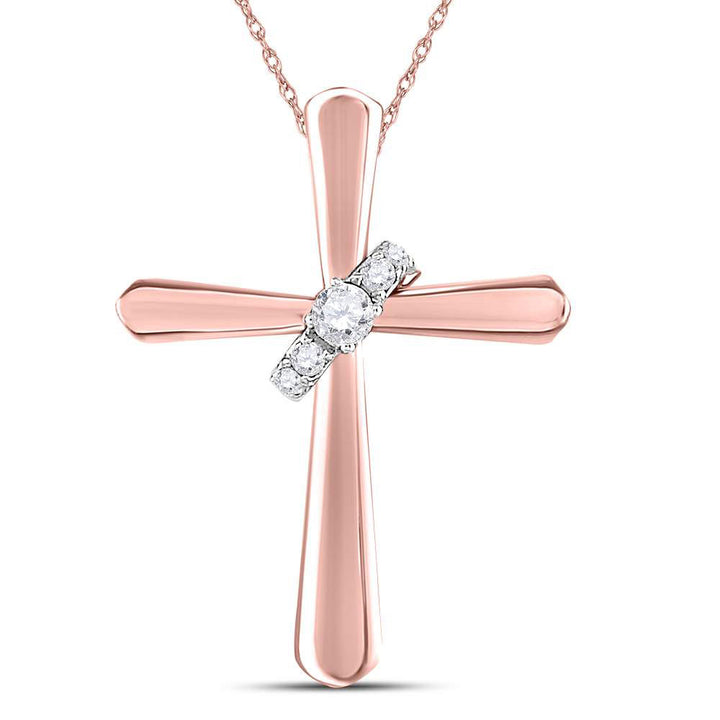 14kt Rose Gold Women's Diamond Cross Faith Pendant 1/10 ctw - view 3