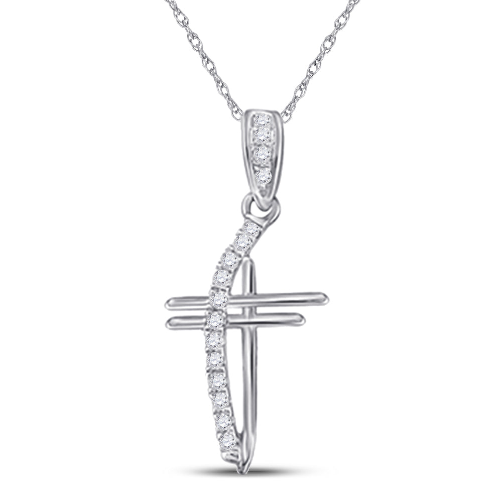 10kt White Gold Women's Diamond Cross Pendant 1/10 ctw